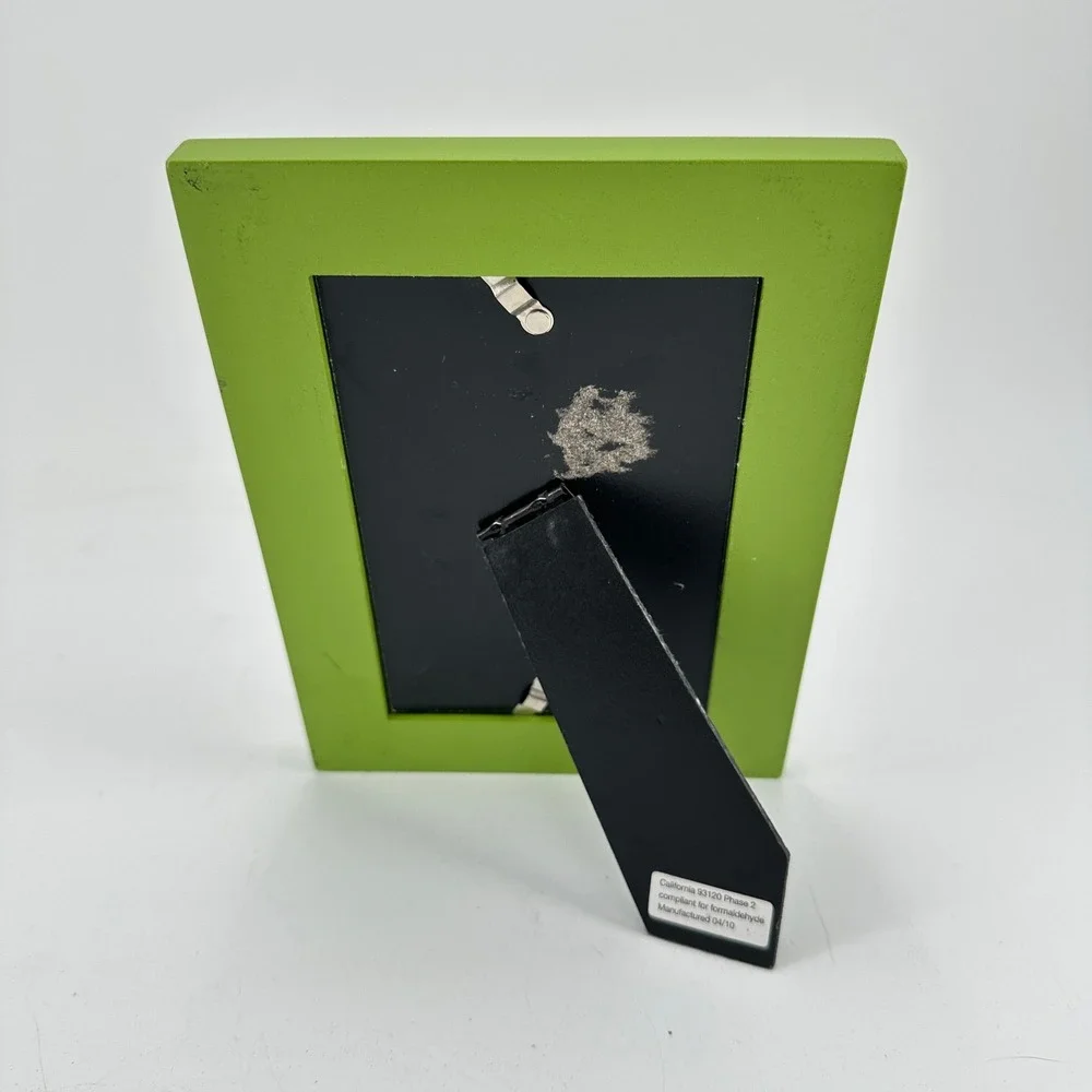 Lime Green and Yellow Striped Glossy Wood 4x6 Tabletop Picture Frame